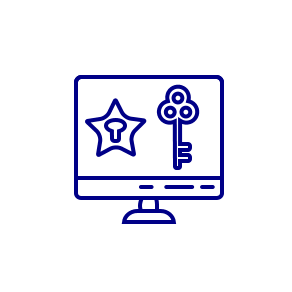 circle graphic with line drawing of a computer monitor with a key and keyhole meant to signify that MagicBus can unlock the internet by building websites for every device